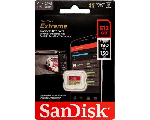 Карта памяти SanDisk Extreme 512GB microSDXC без адаптера (190/130 MB/s UHS-I V30 U3 Class 10)