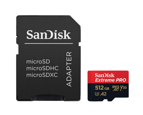 Карта памяти SanDisk Extreme PRO 512GB microSDXC С АДАПТЕРОМ (200/140 MB/s UHS-I V30 U3 Class 10)