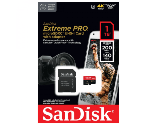 Картка пам'яті SanDisk Extreme PRO 1TB microSDXC З АДАПТЕРОМ (200/140 MB/s UHS-I V30 U3 Class 10) (SDSQXCD-1T00-GN6MA)