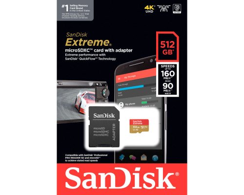 Карта памяти SanDisk Extreme 512GB microSDXC с адаптером (190/90 MB/s UHS-I V30 U3 Class 10)