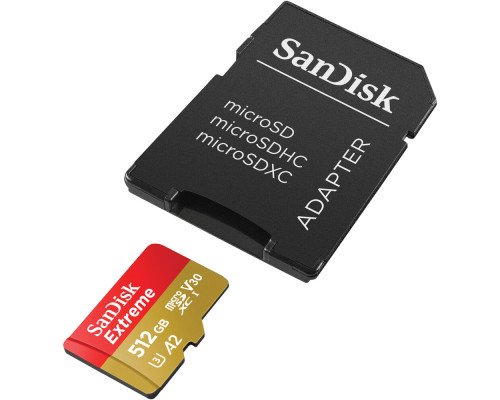 Карта памяти SanDisk Extreme 512GB microSDXC с адаптером (190/90 MB/s UHS-I V30 U3 Class 10)