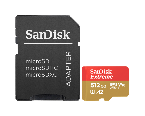 Карта памяти SanDisk Extreme 512GB microSDXC с адаптером (190/90 MB/s UHS-I V30 U3 Class 10)
