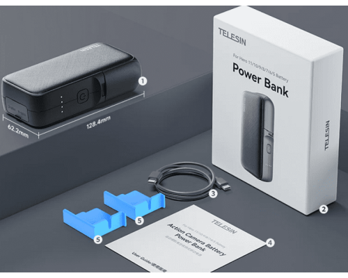 Зарядное устройство TELESIN Storage Power Bank для аккумуляторов GoPro (10000mAh USB Type-C)