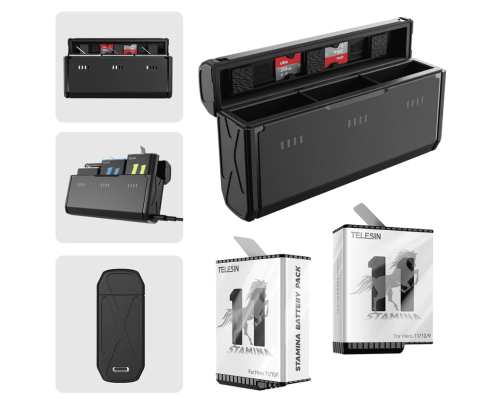 Зарядний пристрій TELESIN Pocket Multifunctional Storage Charging Box для 3-х акумуляторів GoPro HERO9/10/11/12 Black (без АКБ) - фото 7