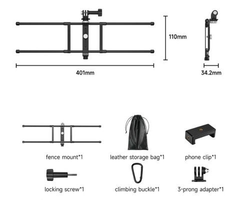 Гибкое регулируемое крепление TELESIN Adjustable Universal Fence Mount для экшн-камер и смартфонов