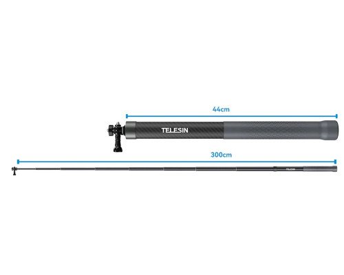 Монопод TELESIN Carbon Fiber Selfie Stick (44-300см.) (GP-MNP-300-3) - фото 5