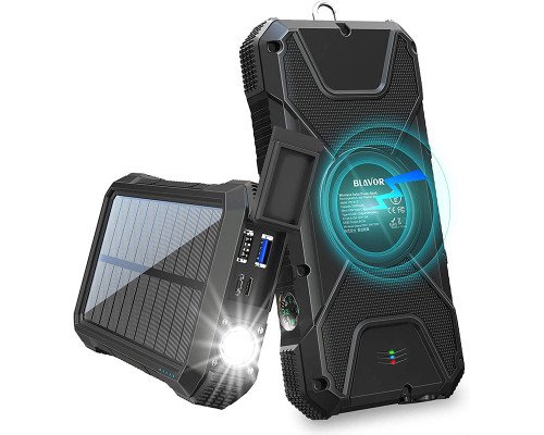 Портативное зарядное устройство с фонариком и компасом BLAVOR Solar Charger Power Bank 18W (черное)