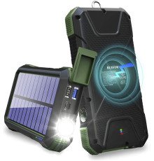 Портативное зарядное устройство с фонариком и компасом BLAVOR Solar Charger Power Bank 18W (темно-зеленое)