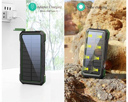 Портативное зарядное устройство с фонариком и компасом BLAVOR Solar Charger Power Bank 18W (темно-зеленое)