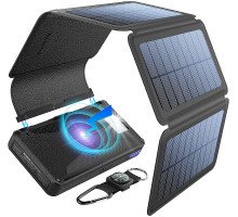Зарядний пристрій із п'ятьма сонячними панелями BLAVOR (чорний, 20000 мАч)