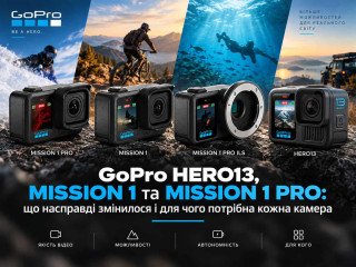 GoPro HERO13, MISSION 1, MISSION 1 PRO та MISSION 1 PRO ILS: чим відрізняються камери і кому яка потрібна