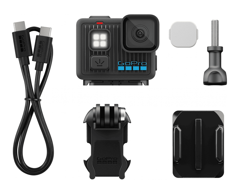 Комплект постачання камери Go Pro LIT HERO: кабель USB-C, кріплення, гвинт і дифузор